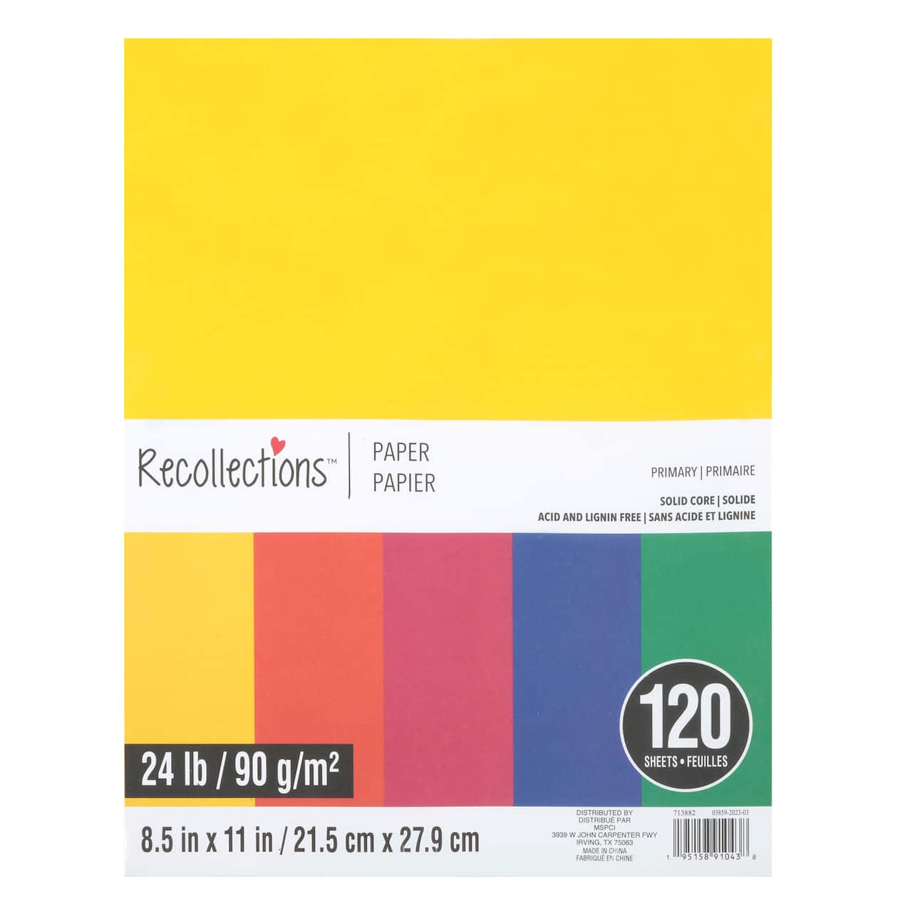 8.5" x 11" Mixed 24lb. Solid Core Paper Pack by Recollections™, 120 Sheets